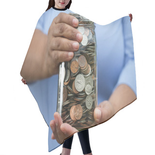 Personality  Woman Holding Jar Of Money Hair Cutting Cape