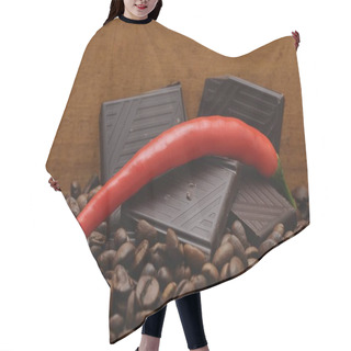 Personality  Red Pepper And Chocolate On Coffee Beans Hair Cutting Cape