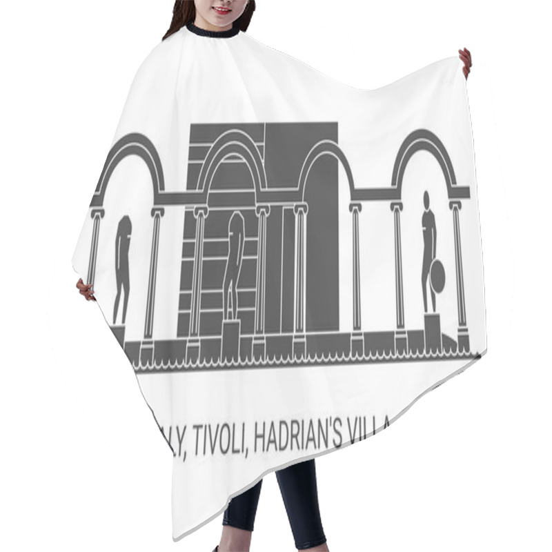 Personality  Italy, Tivoli, Hadrians Villa, Travel Landmark Line Vector Illustration Hair Cutting Cape