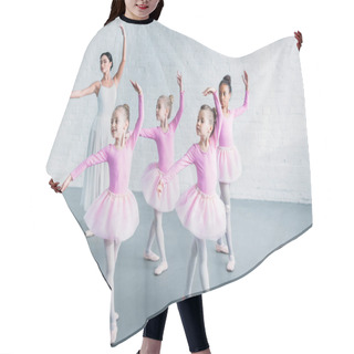 Personality  Adorable Kids In Pink Tutu Skirts Practicing Ballet With Young Teacher In Ballet School Hair Cutting Cape