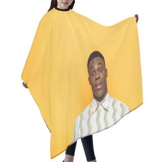 Personality  Surprised African American Man With Bulging Eyes Isolated On Yellow Hair Cutting Cape