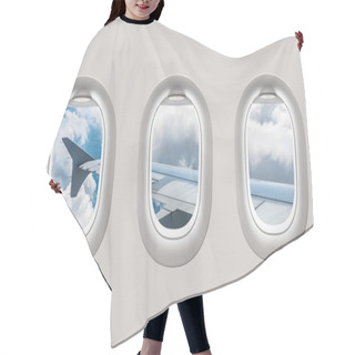 Personality  Looking Out The Windows Of A Plane To The Aircraft Wing And Clou Hair Cutting Cape