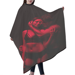 Personality  Passionate Undressed Sexy Young Couple Hugging In Red Light Isolated On Black Hair Cutting Cape