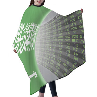 Personality  National Flag Of Saudi Arabia With A Large Display Of Daily Stock Market Price And Quotations. Hair Cutting Cape