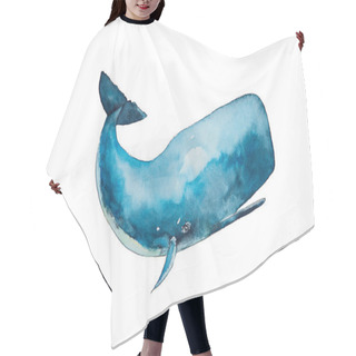 Personality  Watercolor Drawing Of Blue Sperm Whaleisolated On White Background. Handmade Illustration Of Blue Sperm Whale (cachalot). Hair Cutting Cape