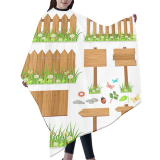 Personality  Wooden Fence Set With Grass And Flowers Hair Cutting Cape
