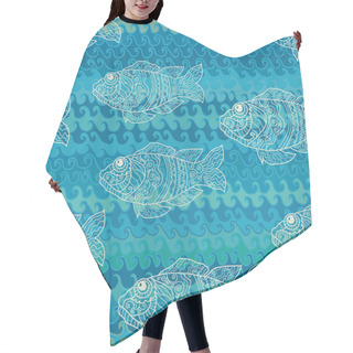 Personality  Fishes And Waves Seamless Pattern Hair Cutting Cape