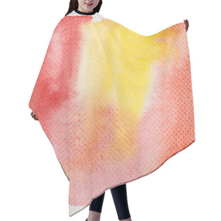 Personality  Close Up View Of Pale Yellow And Red Watercolor Paint Brushstrokes On Textured Background Hair Cutting Cape