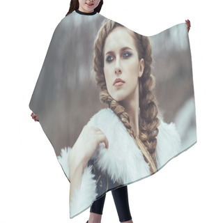 Personality  The Woman On Winter Walk With A Dog Hair Cutting Cape