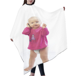 Personality  Baby Is Playing With Phone Over White Background Hair Cutting Cape