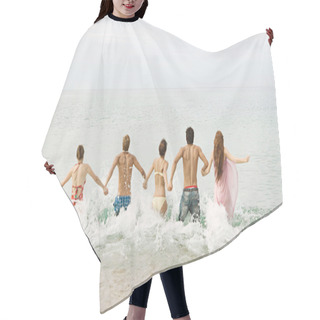 Personality  Friends Running Into The Sea Water Together Hair Cutting Cape