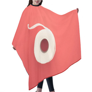 Personality  Top View Of White Toilet Paper Roll On Red Background Hair Cutting Cape