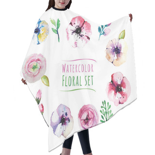 Personality  Watercolor Design Illustration Of Floral Elements Set Hair Cutting Cape