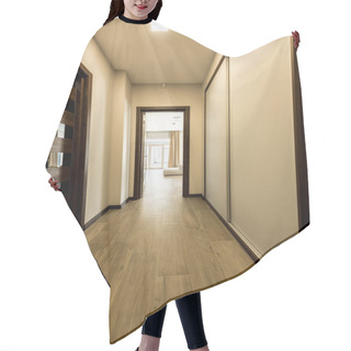 Personality  Interior Of Empty Modern Corridor With Wooden Floor   Hair Cutting Cape