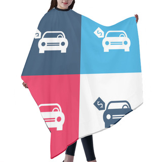 Personality  Brand New Car With Dollar Price Tag Blue And Red Four Color Minimal Icon Set Hair Cutting Cape