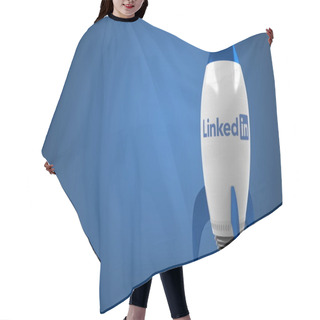 Personality  LINKEDIN Logo Against A Rocket Mockup. Editorial Conceptual Success Related 3D Rendering Hair Cutting Cape