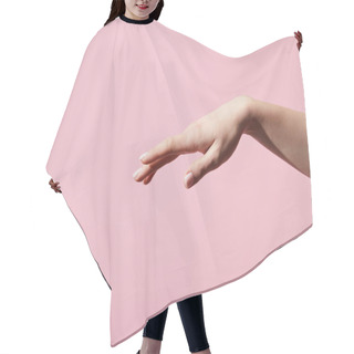 Personality  Cropped View Of Female Hand Isolated On Pink Hair Cutting Cape
