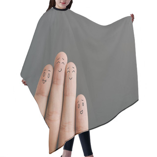 Personality  Cropped View Of Happy Human Fingers Isolated On Grey Hair Cutting Cape
