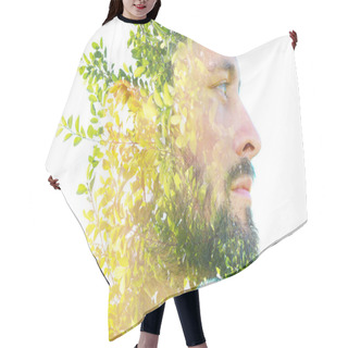 Personality  Double Exposure Of A Young Handsome Man���s Portrait Blended Wit Hair Cutting Cape