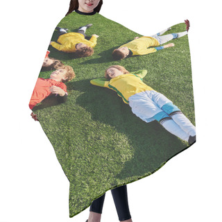 Personality  A Group Of Young Boys With Various Expressions Are Lying Down On Top Of A Lush Green Field, Surrounded By Natures Beauty. They Seem Relaxed And Content, Soaking Up The Sun And Enjoying Each Others Company. Hair Cutting Cape