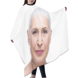 Personality  Attractive Senior Woman Hair Cutting Cape