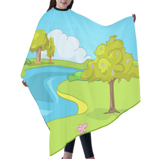 Personality  Cartoon Background Of Summer Landscape. Hair Cutting Cape