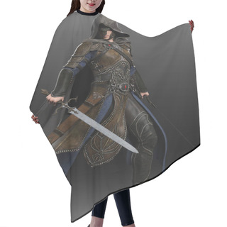 Personality  Fantasy Medieval Man In Leather Armor, Hooded Cloak, With Swords Hair Cutting Cape