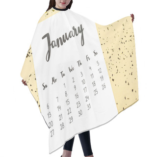 Personality  Top View Of January Calendar And Golden Confetti On Beige Hair Cutting Cape