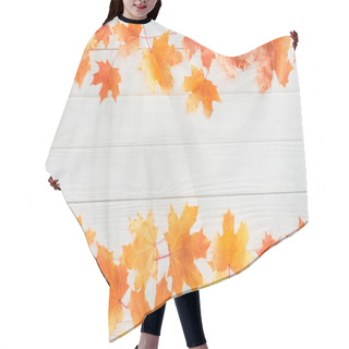 Personality  Elevated View Of Orange Autumnal Maple Leaves On Wooden Surface Hair Cutting Cape