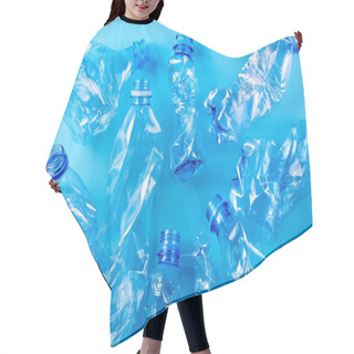 Personality  Empty Crumpled Plastic Bottles Pattern Blue Background. Recycling Concept Hair Cutting Cape