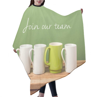 Personality  Job Recruit Concept With Coffee Cup Hair Cutting Cape
