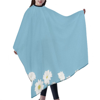 Personality  White Chrysanthemum Flowers Isolated On Blue Hair Cutting Cape