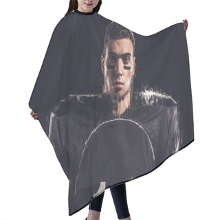 Personality  View Of Handsome American Football Player Looking At Camera On Black Through Wet Glass Hair Cutting Cape
