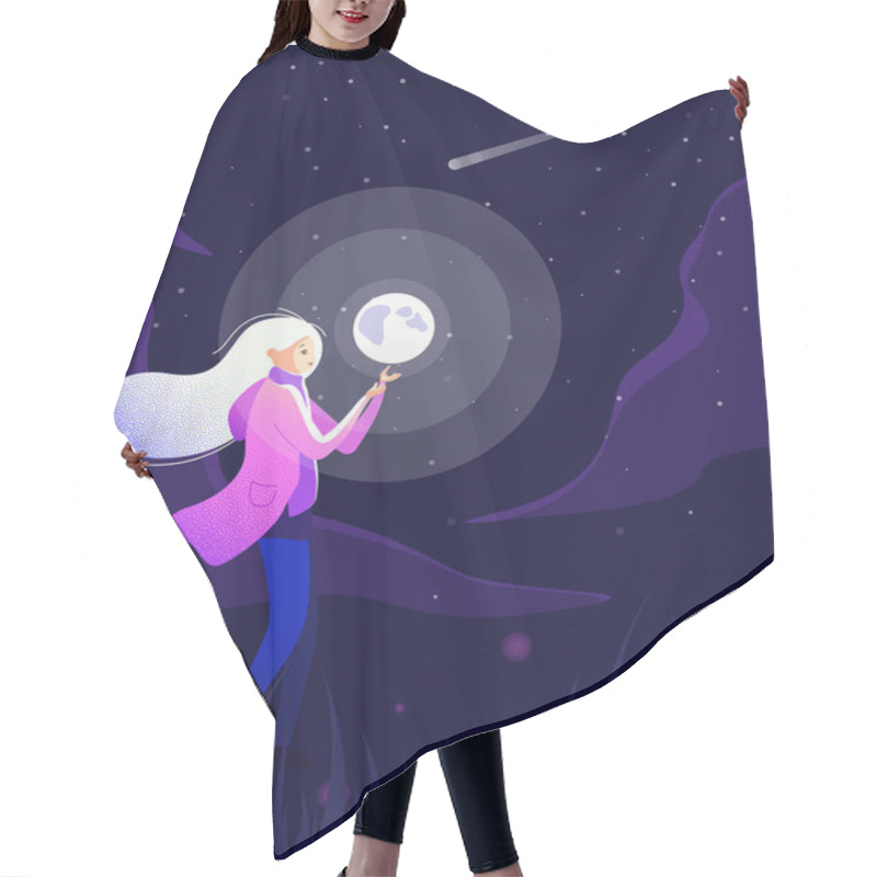 Personality  Girl With Moon. Night Magic Mood Poster.  Hair Cutting Cape