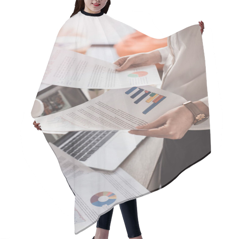 Personality  Businesswoman Reading Documents Hair Cutting Cape