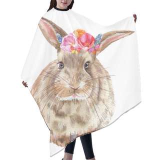 Personality  Rabbit Painted With Watercolor With A Floral Wreath On His Head. Cute Spring Illustration Hair Cutting Cape