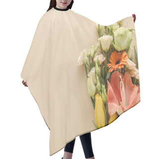 Personality  Top View Of Spring Floral Bouquet On Beige Background Hair Cutting Cape