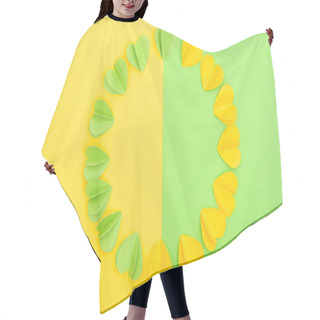 Personality  Top View Of Decorative Hearts On Yellow And Green Background, Spring Concept  Hair Cutting Cape