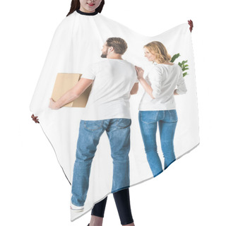 Personality  Couple Holding Box And Plant Hair Cutting Cape
