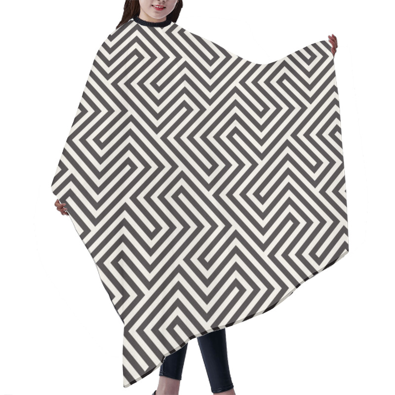Personality  Trendy Monochrome Line Lattice. Vector Seamless Black And White Pattern. Hair Cutting Cape
