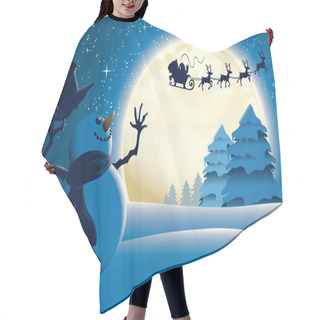 Personality  Lonely Snowman Waving To Santa Sleigh Hair Cutting Cape