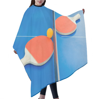 Personality  Pingpong Rackets And Ball And Net On A Blue Pingpong Table Hair Cutting Cape