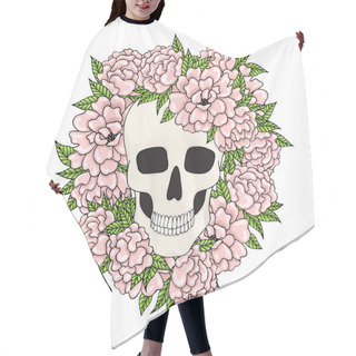 Personality  Skull With Pink Flowers On A White Background. Hair Cutting Cape