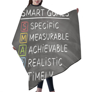 Personality  SMART - Specific, Measurable, Achievable, Realistic And Timely Goals Setting Concept Handwritten On Blackboard.  Hair Cutting Cape