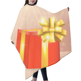 Personality  Vector Red Gift Box With Golden Ribbon And Bow Hair Cutting Cape