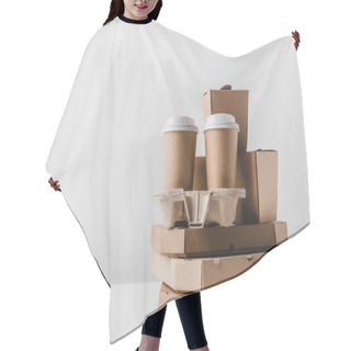 Personality  Pizza Boxes And Disposable Coffee Cups With Noodles Boxes On Table Hair Cutting Cape