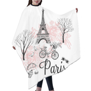 Personality  Hand Drawing Vintage Postcard With Paris Eiffel Tower Hair Cutting Cape