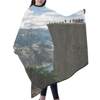 Personality  Tourists On Preikestolen Cliff In Norway, Lysefjord View Hair Cutting Cape
