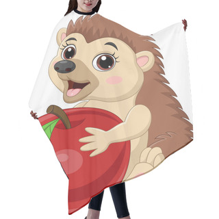 Personality  Vector Illustration Of Cartoon Baby Hedgehog Holding Red Apple Hair Cutting Cape