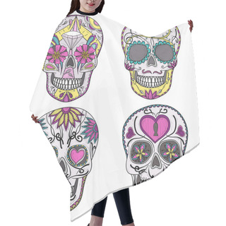 Personality  Mexican Skull Set. Colorful Skulls With Flower And Heart Hair Cutting Cape